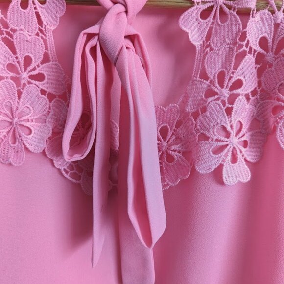 Lodys Pink Chiffon Tie Neck with Floral Lace Top - Picture 3 of 12
